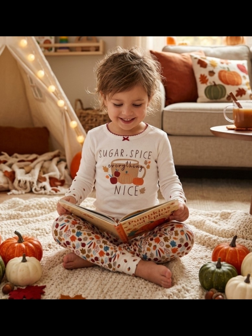 Kids Chick Pea 'Sugar, Spice' Pumpkin Pajama Set Of 2